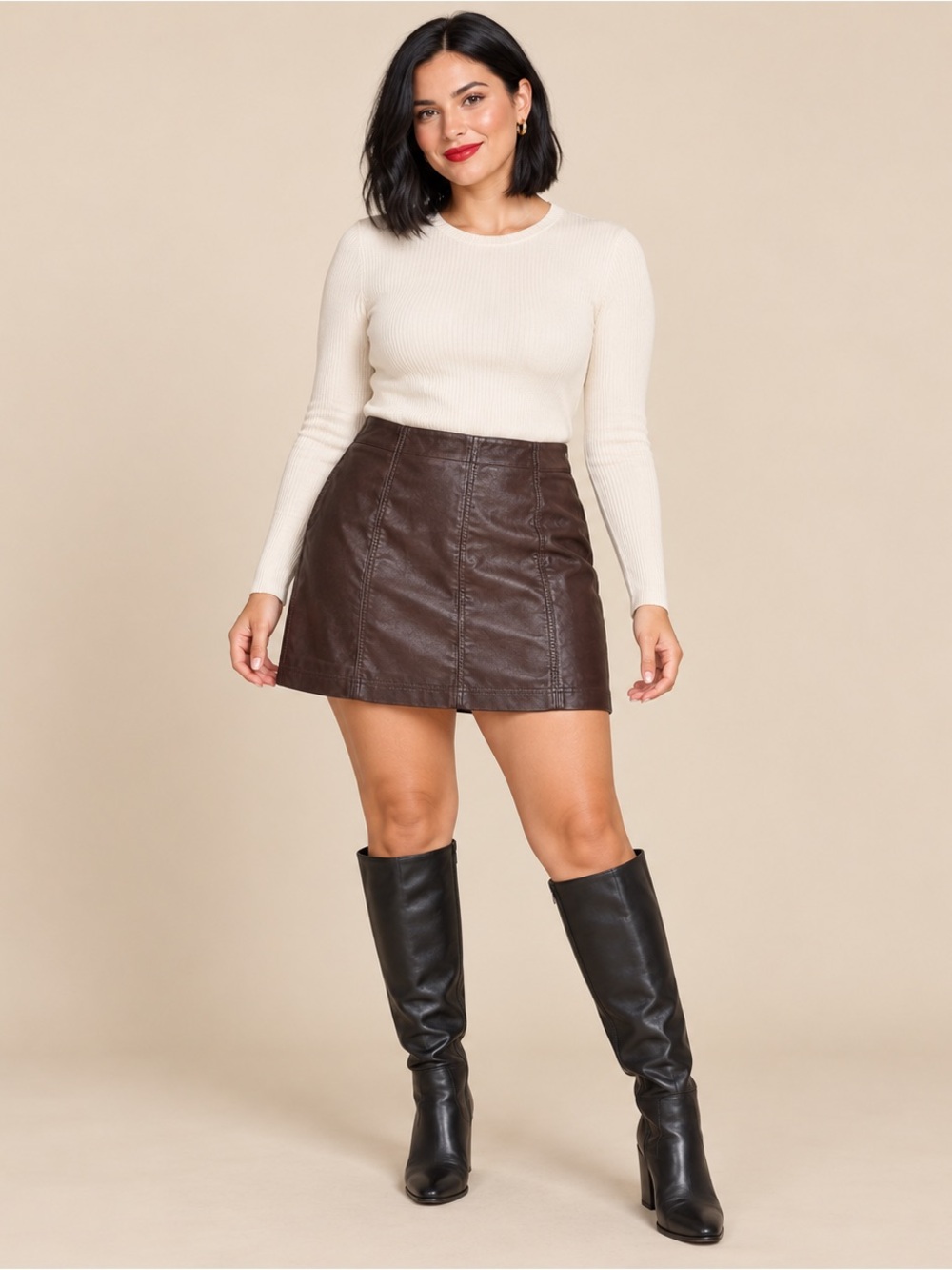 Free People Brown Faux Leather A-Line Mini Skirt Size 10